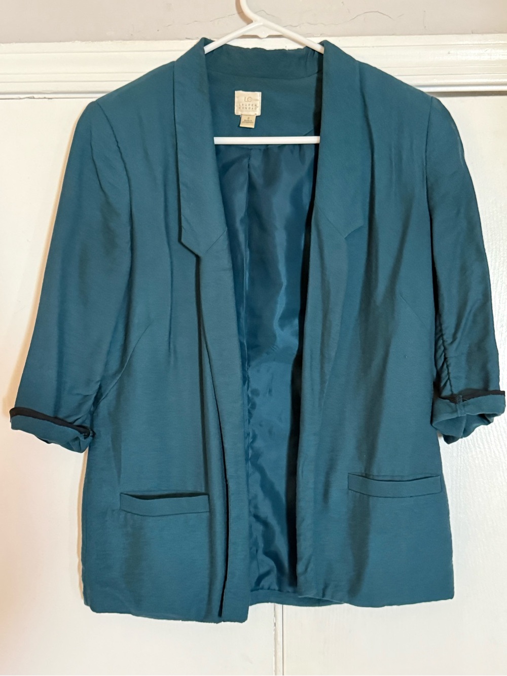 LC Lauren Conrad Teal Open-Front Blazer